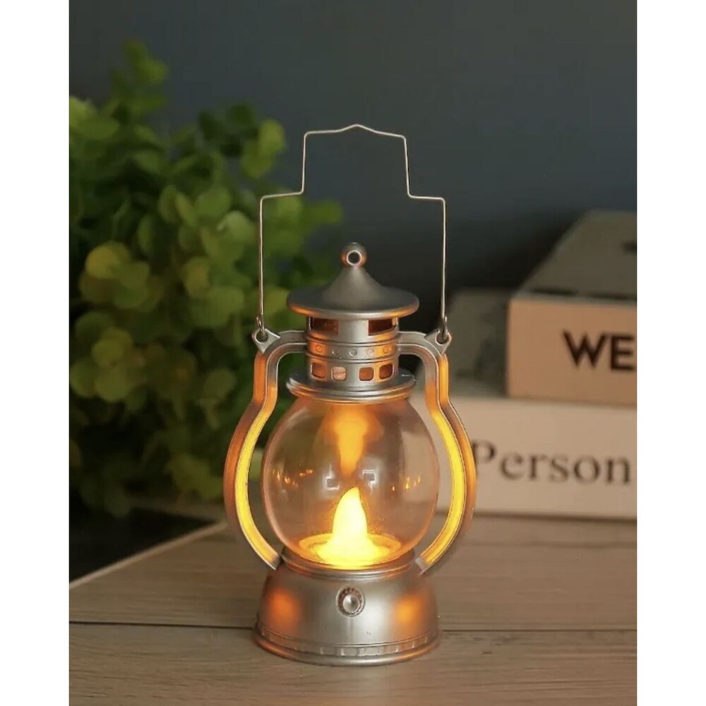 Silver Halloween Trick or Treat LED Lantern Vintage Style Battery Operated NEW